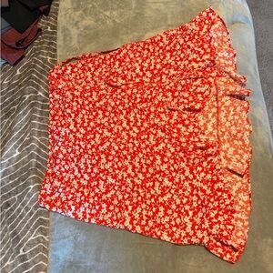J. Crew Asymmetrical Skirt in Red and White Floral
